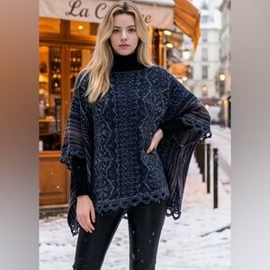Free People Boho Knit Poncho | Soft Multi-Color Weave | One Size